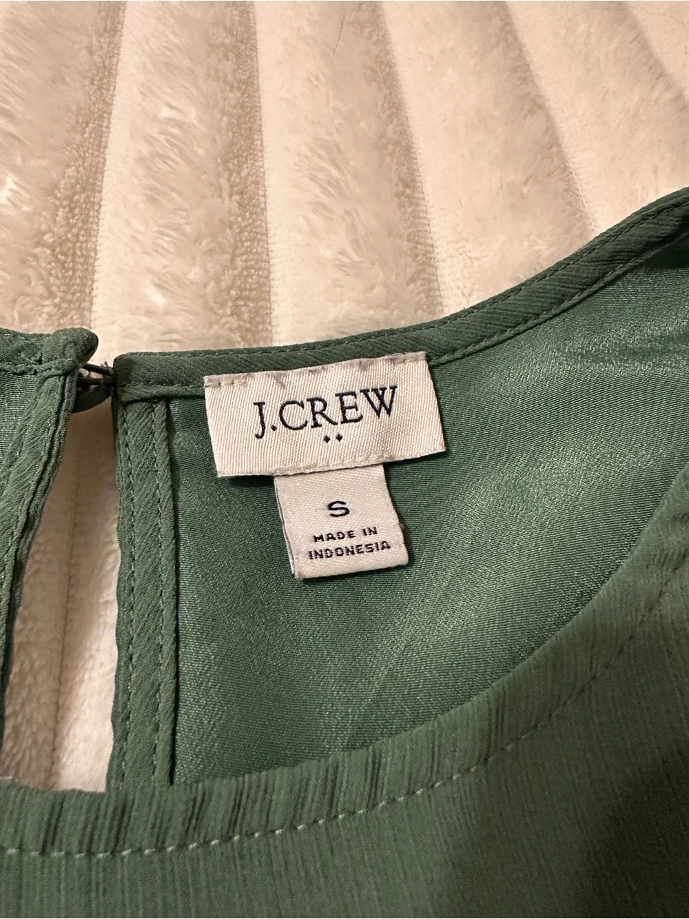 J. Crew Olive Green Long-Sleeve Crewneck Blouse with Puffed Rouched Cuff